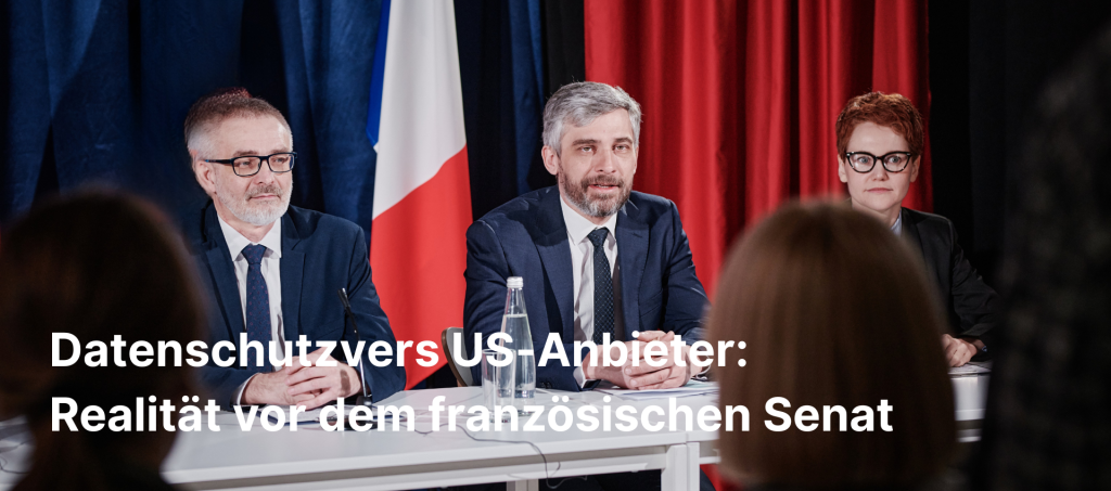 Symbolische Darstellung einer Anhörung vor einem Senatsausschuss – sinnbildlich für die Diskussion um Datenschutz und den CLOUD Act.