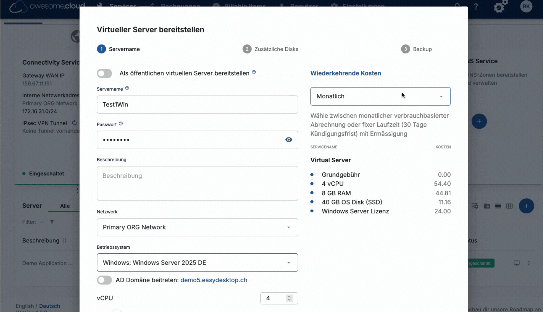 GIF, das zeigt, wie jede VM in der awesome.cloud individuell abgerechnet wird – Pay-as-you-go oder mit 6/12-Monatsrabatten.